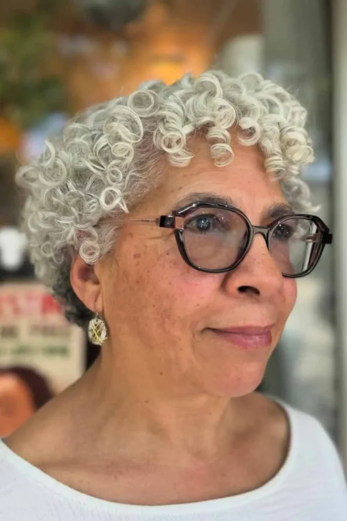 Silver Curly Pixie for Mature Elegance