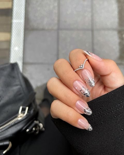 Silver Glitter Prom Nails
