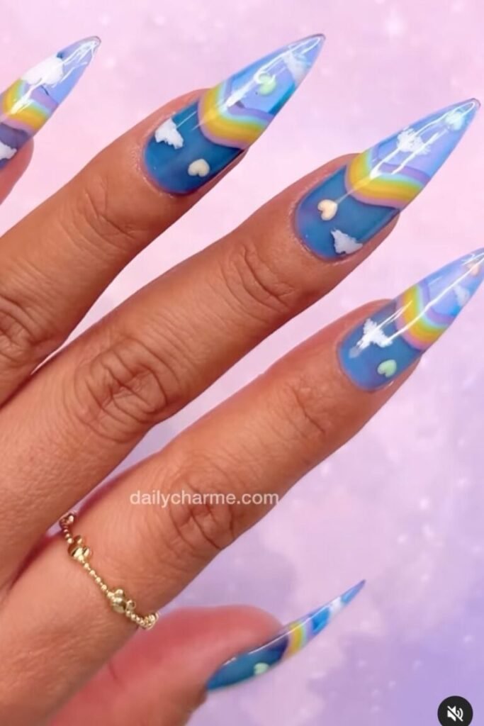 Sky Blue Rainbow Nails