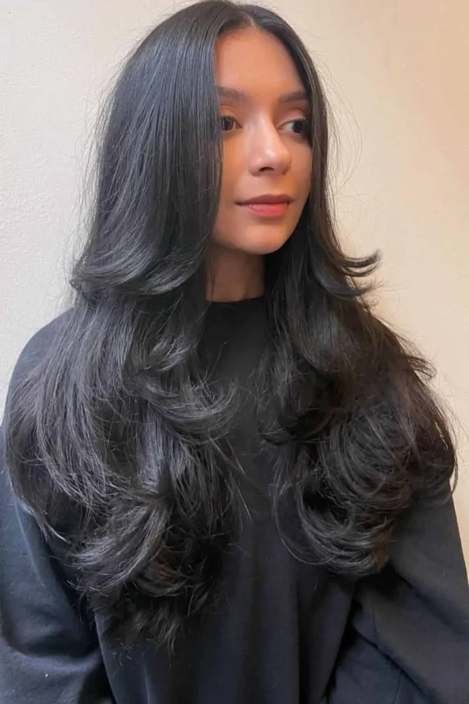 Sleek and Shiny Black Long Layers