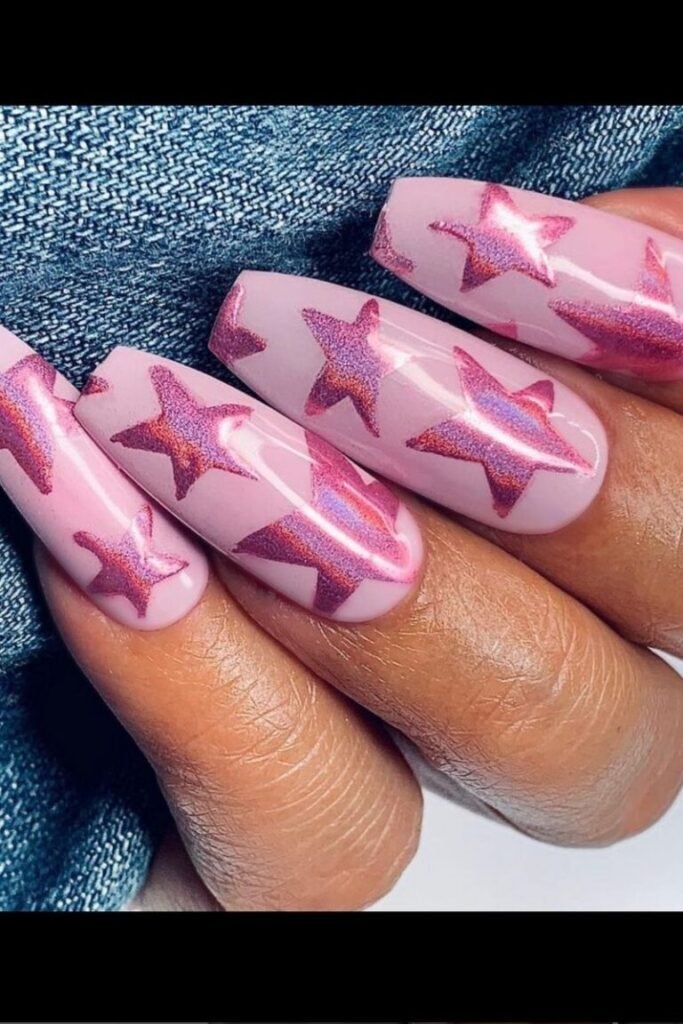 Starry Night Magic Pink Nails