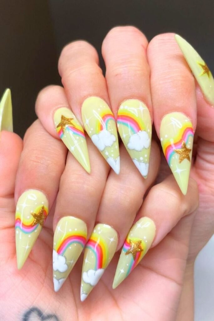 Starry Rainbow Sky Nails