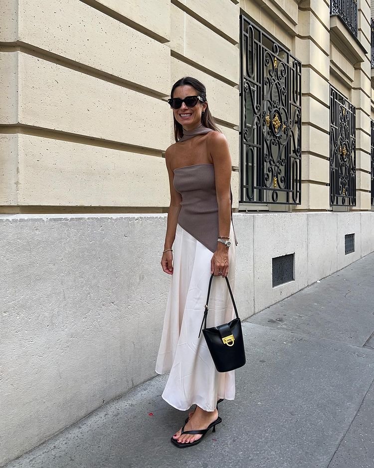 Strapless Top with White Skirt