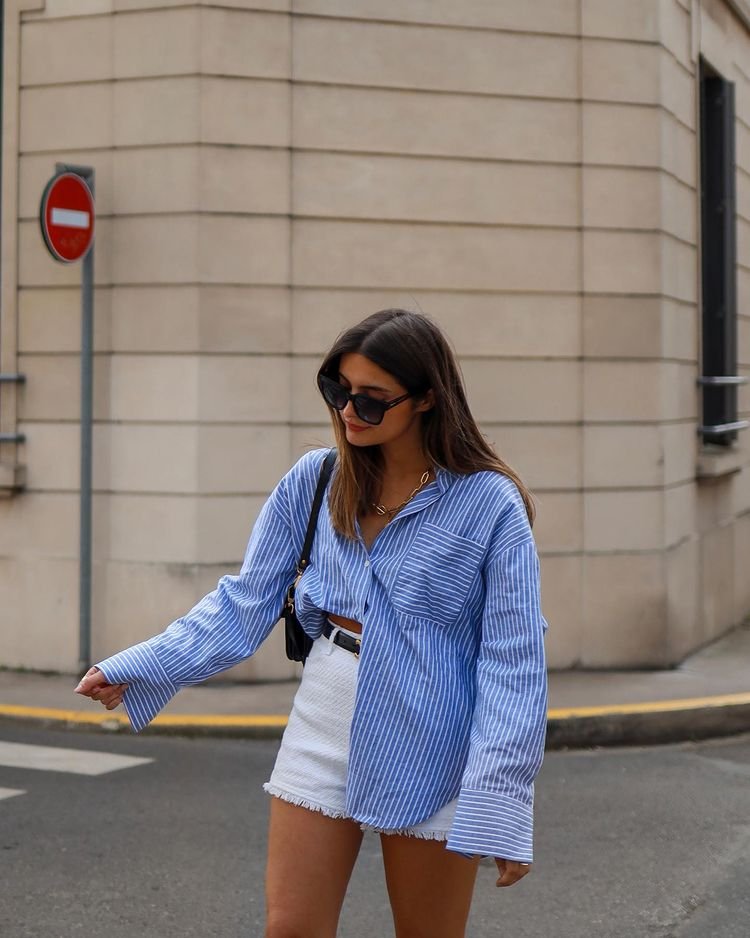 Striped Shirt and White Skirt