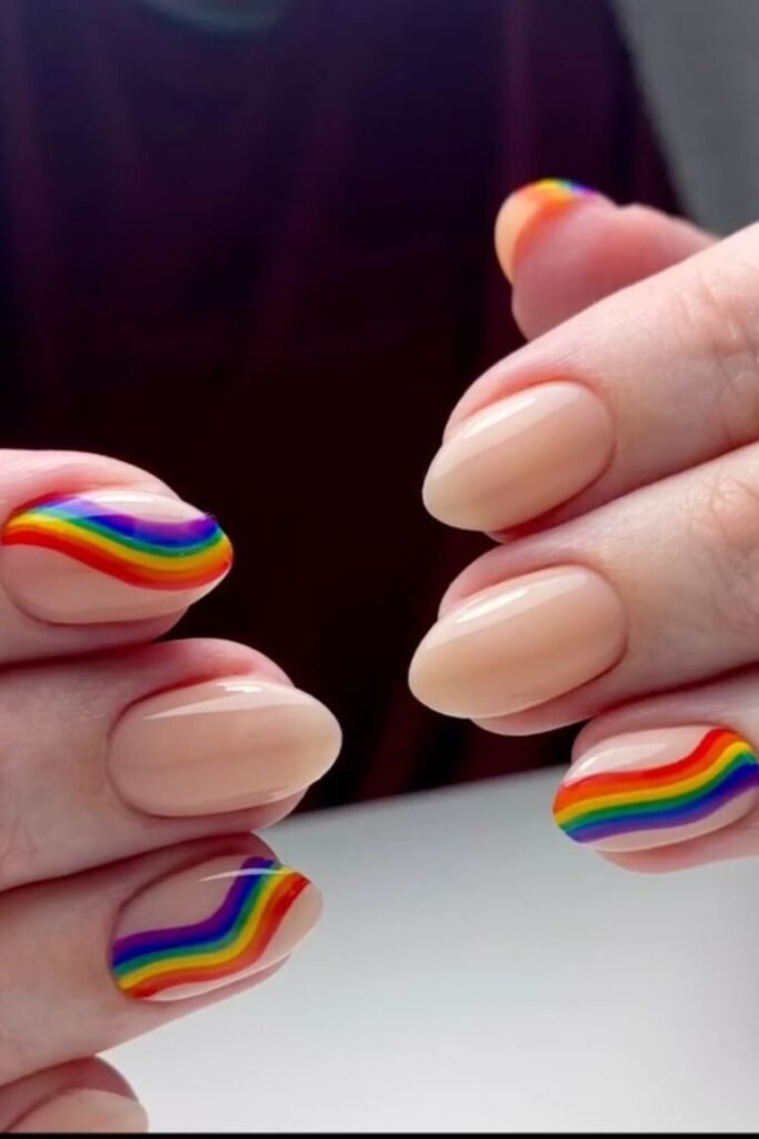 Subtle Rainbow Wavy Nails