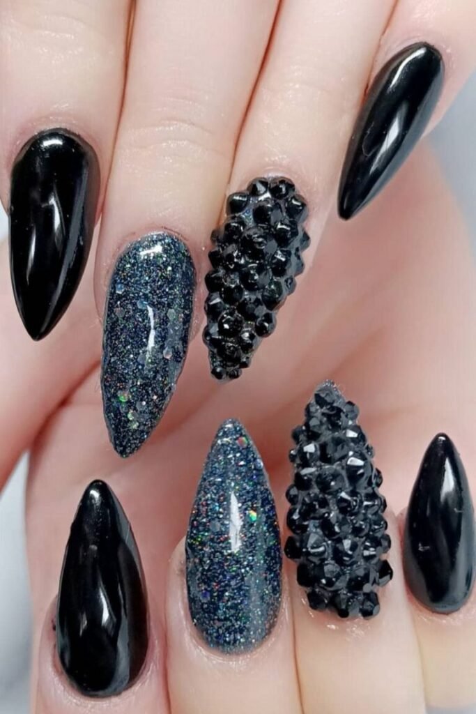 Textured Black with Glitter and Rhinestones