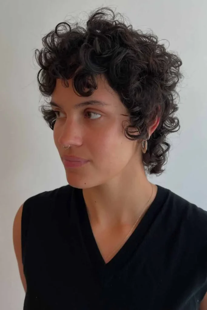 Tousled Curly Pixie with Bangs