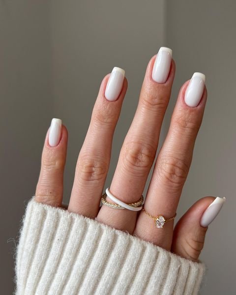 Two Toned White Prom Nails
