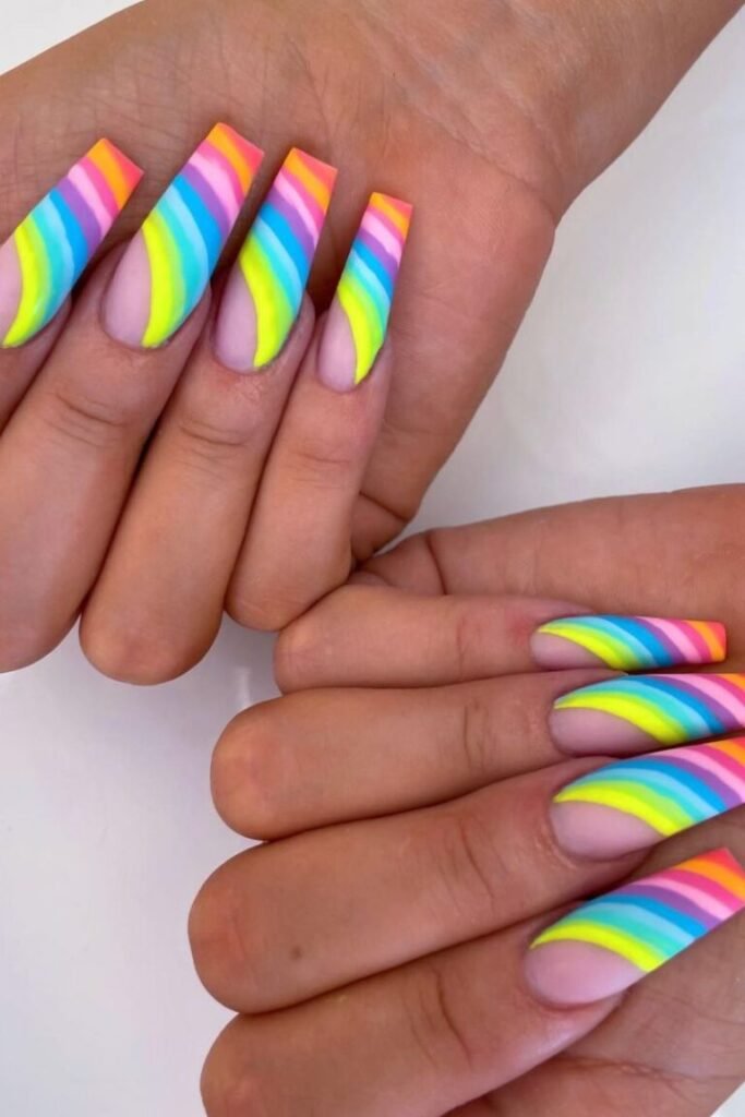 Vibrant Neon Rainbow Nails