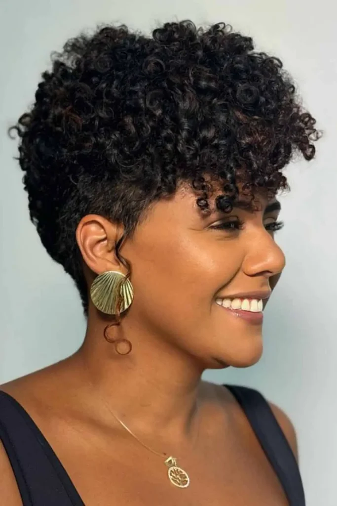 Voluminous High Top Curly Pixie Haircut
