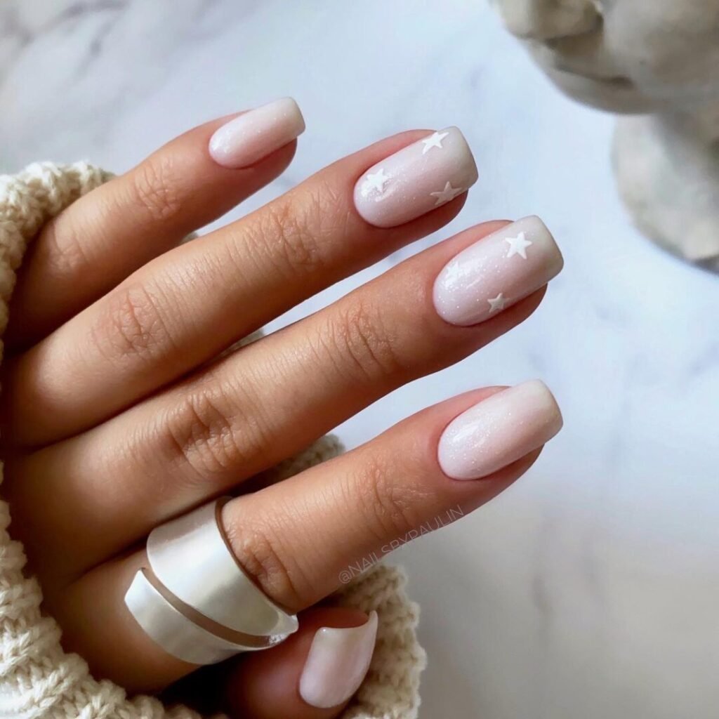 White Stars Prom Nail Art