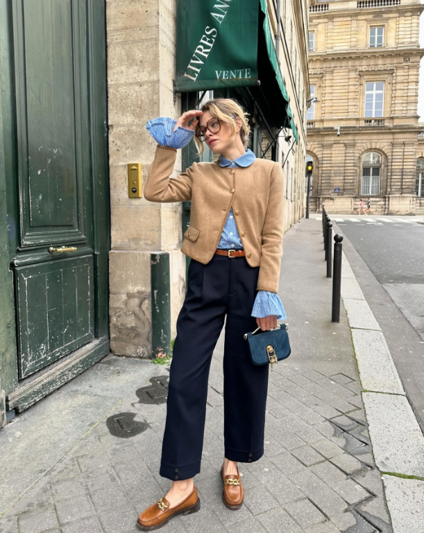 layering jacket and black pants