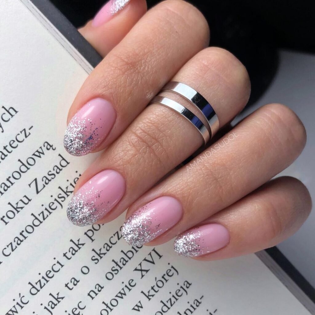 shiny silver prom nails