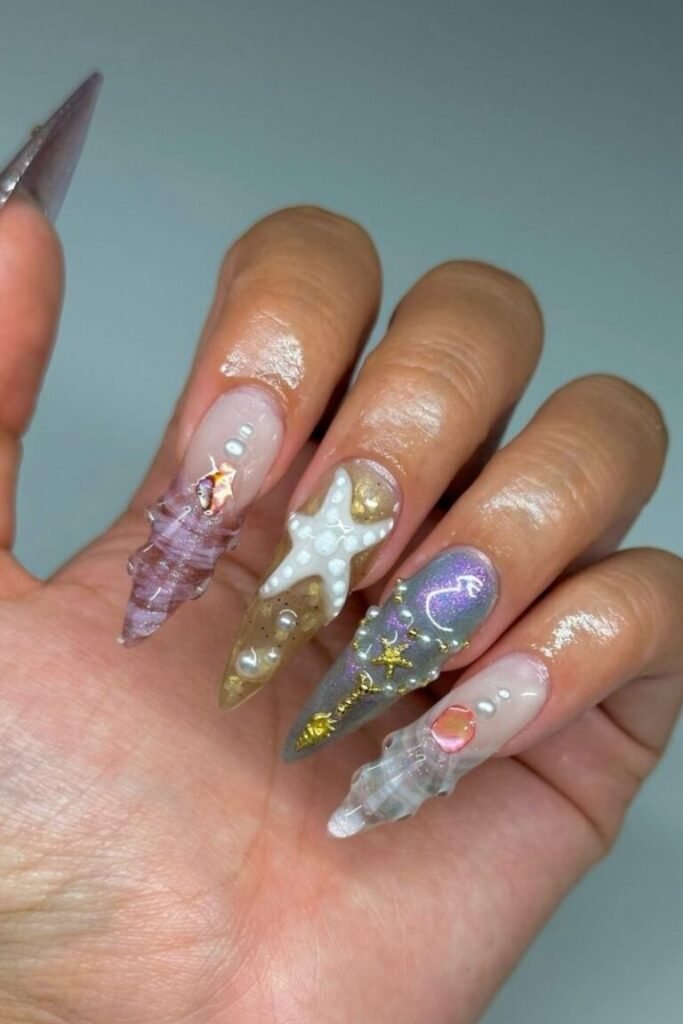 3D Sea Shell Nail Design