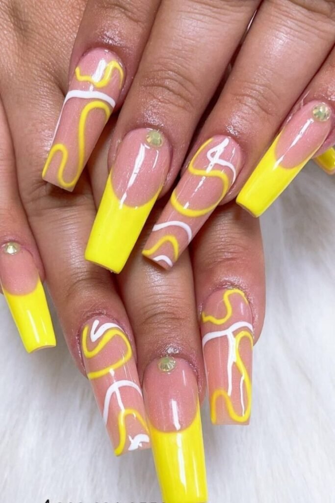 Abstract Neon Yellow Lines And Yellow Tips Combo