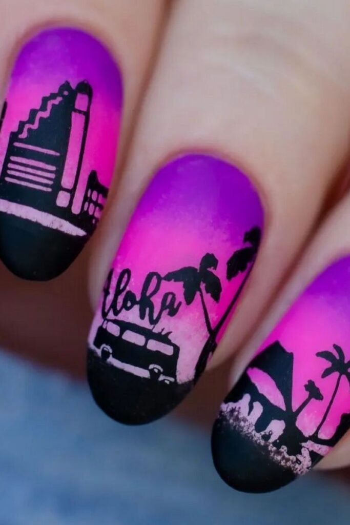 Aloha Night Silhouette Nails