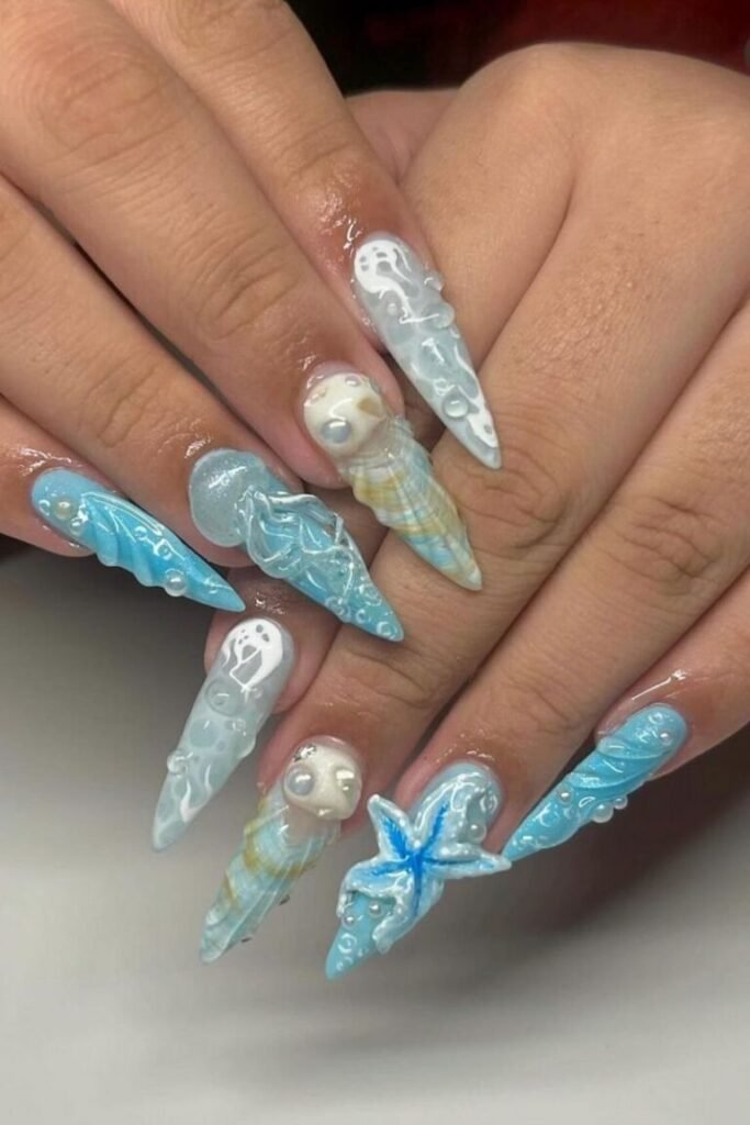 Aquatic Adventure Seashell Nails