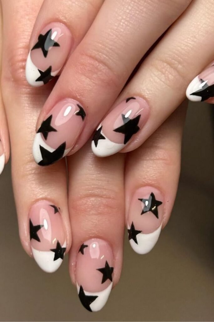 Black and White French Star Nail Tips