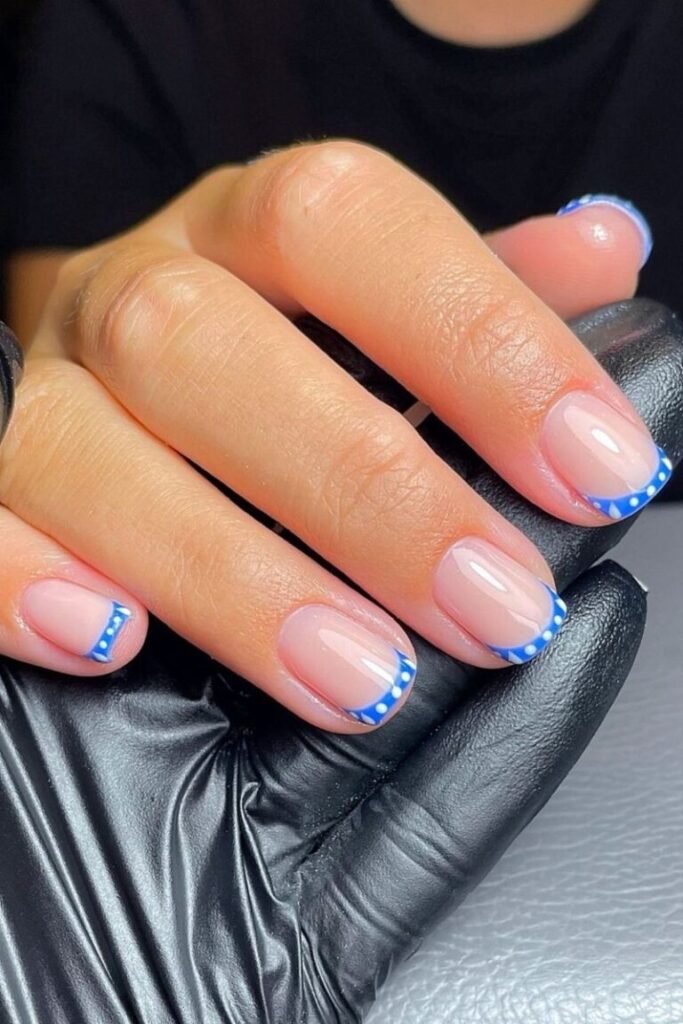 Blue Polka Dot French Nail Tips