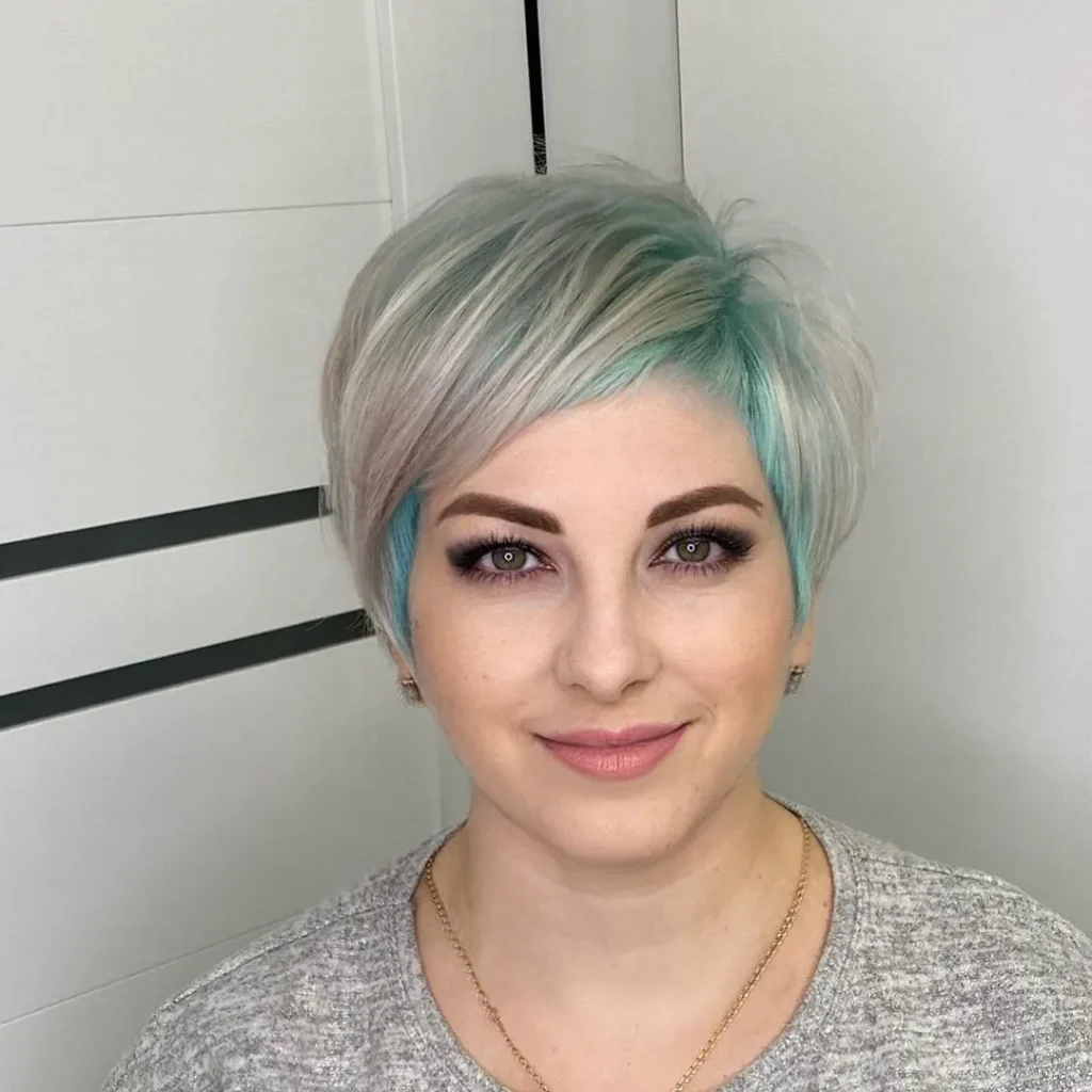 Bold Colored Highlights Pixie for Round Face