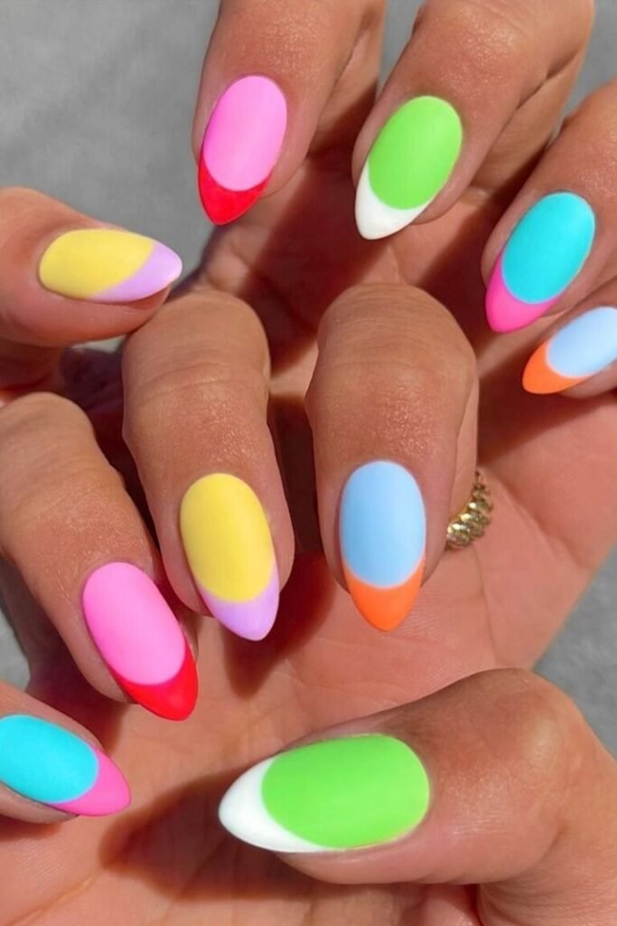 Bold Neon French Nail Tips