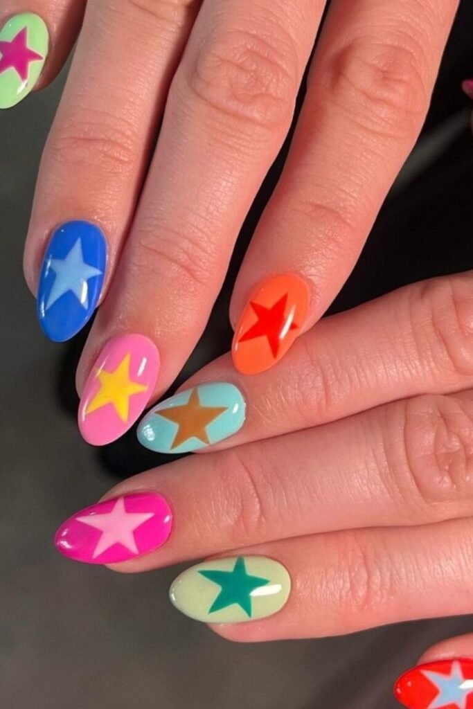 Bold Star Multi Color Nails