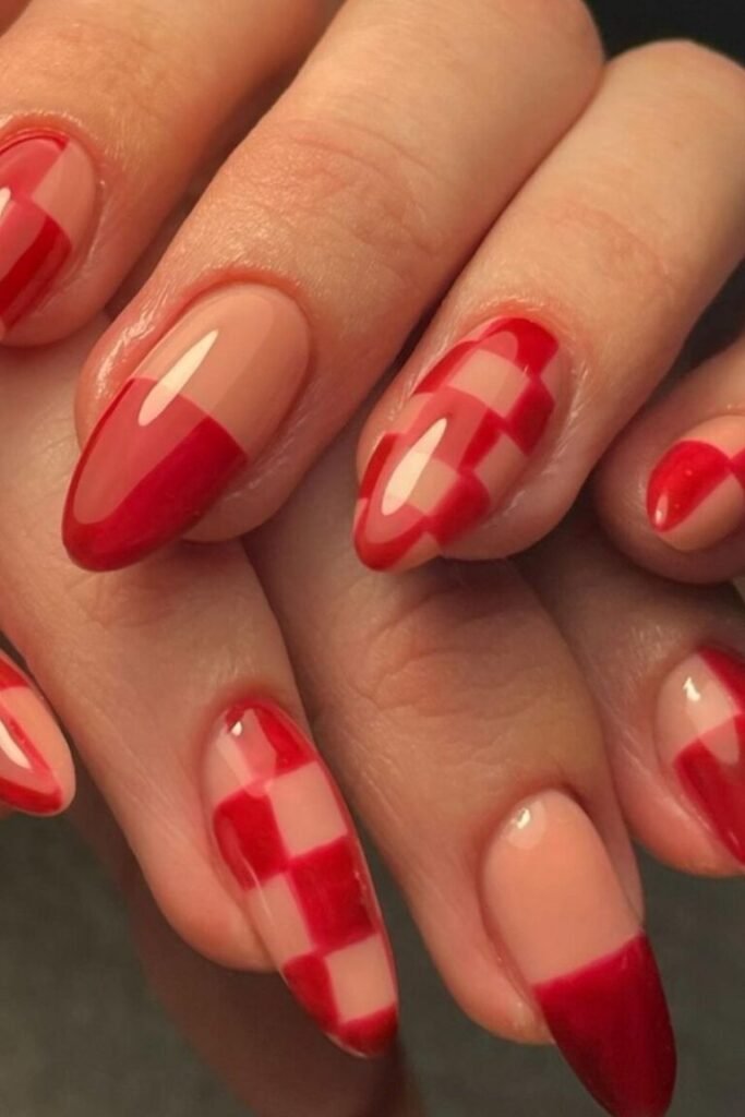 Checkered Red Delight Nails