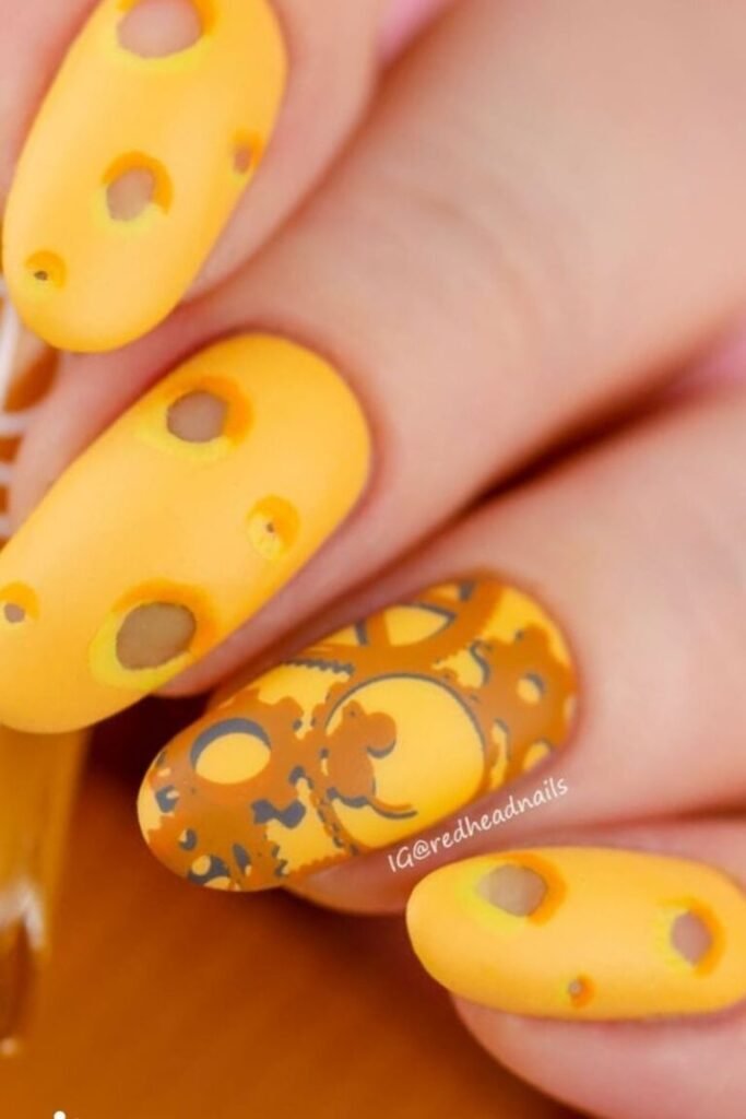 Cheese Themed Fun Yellow Nails