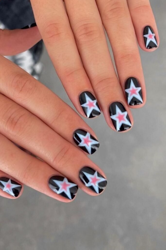 Chic Black and Blue Star Nails