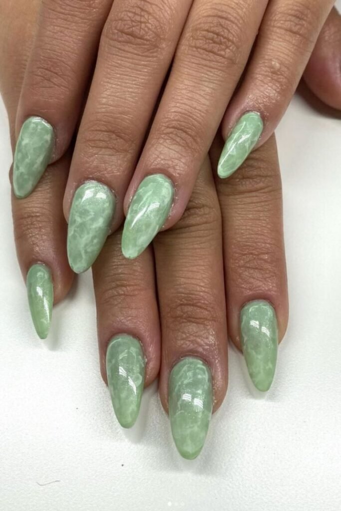 Classic Jade Nails with Gold Accent