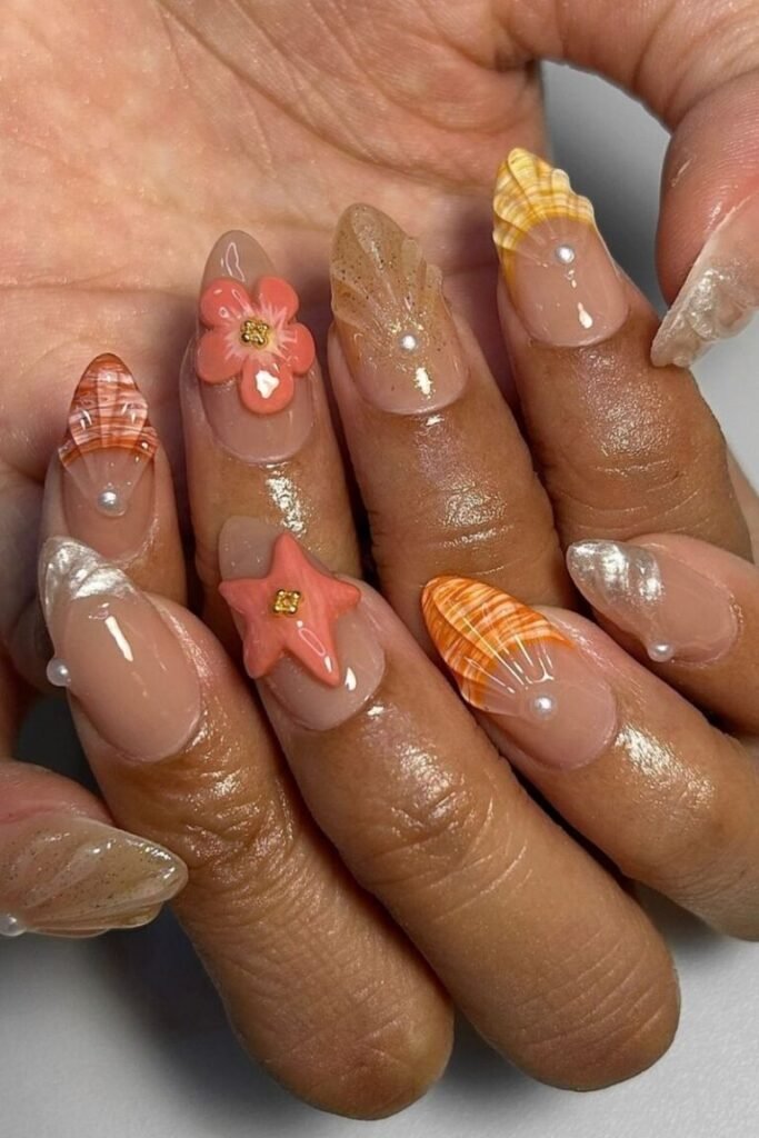 Coral Reef Seashell Nails
