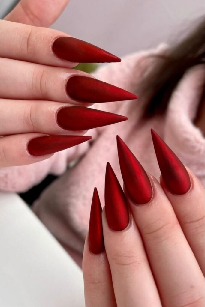 Crimson Stiletto Red Nails