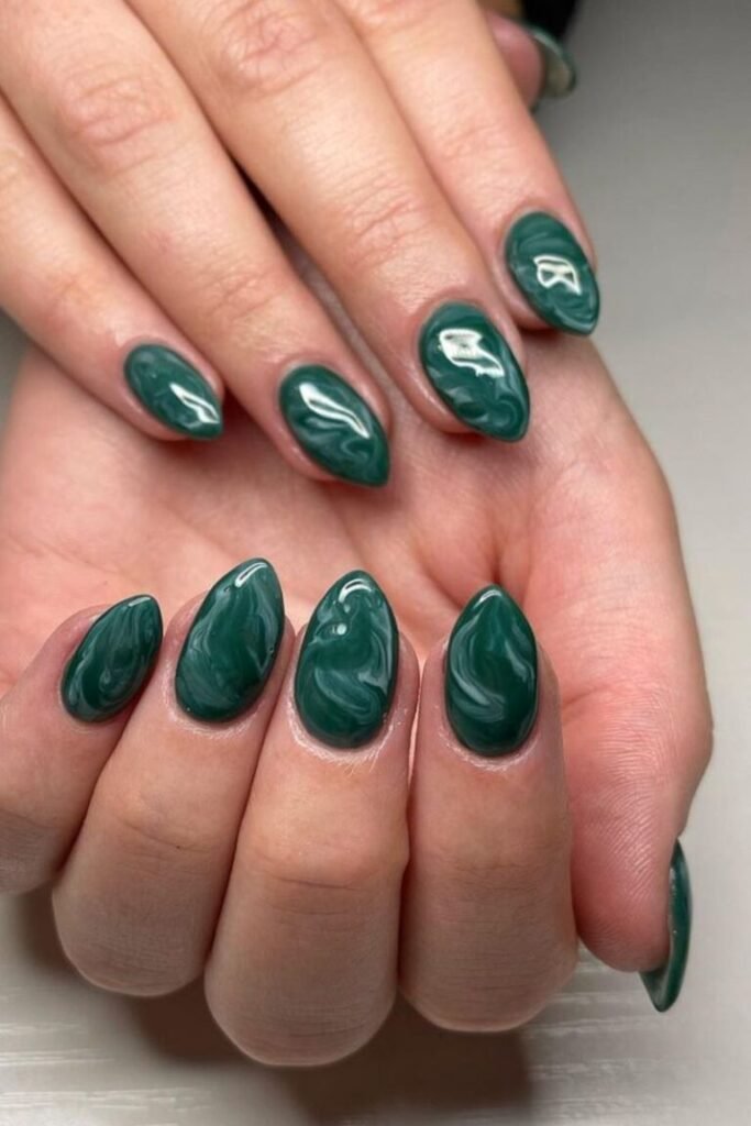 Deep Green Marble Nails