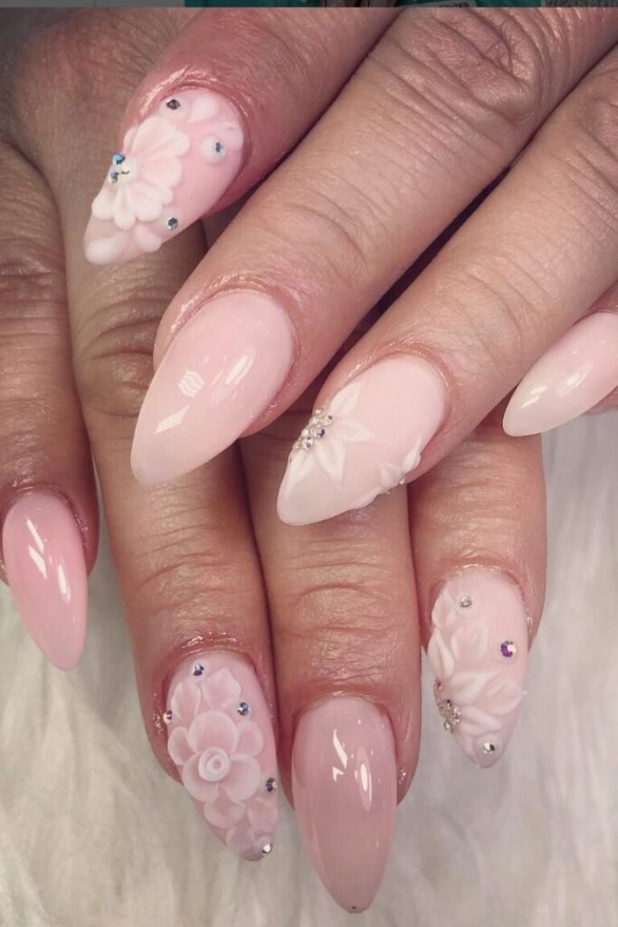 Delicate Floral Bubble Bath Nail Tips