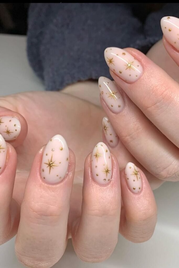 Delicate Gold Stars on Nude Base
