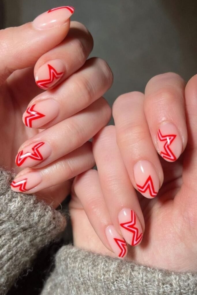 Edgy Red Stars on Nude Base