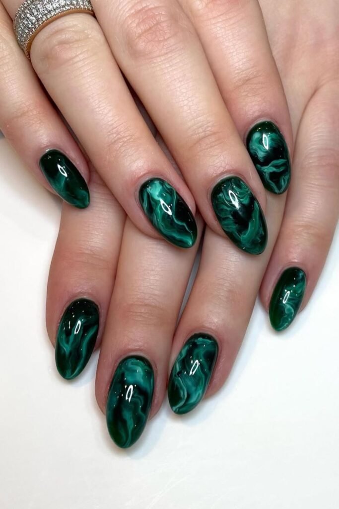 Emerald Green Marble Nails