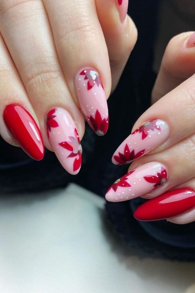 Floral Inspired Red Nail Art