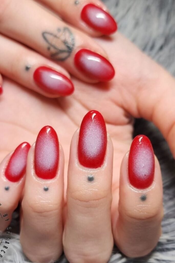 Frosted Ombre Effect Red Nails