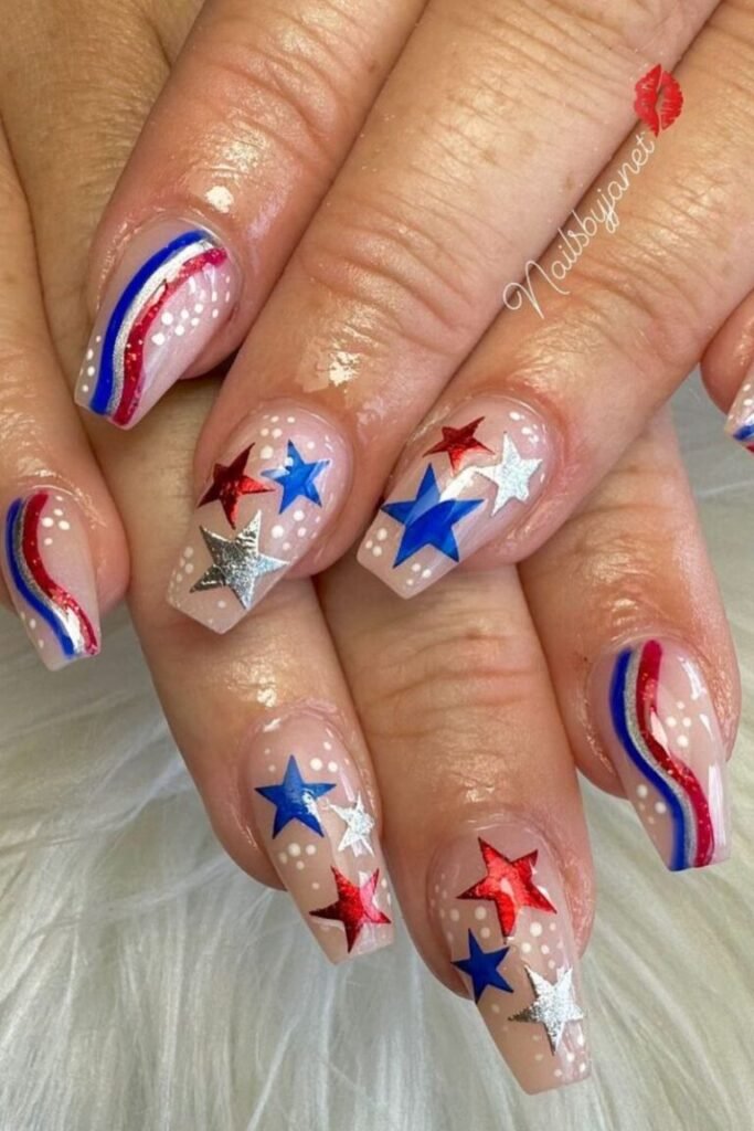Glittering Stars and Stripe Nails