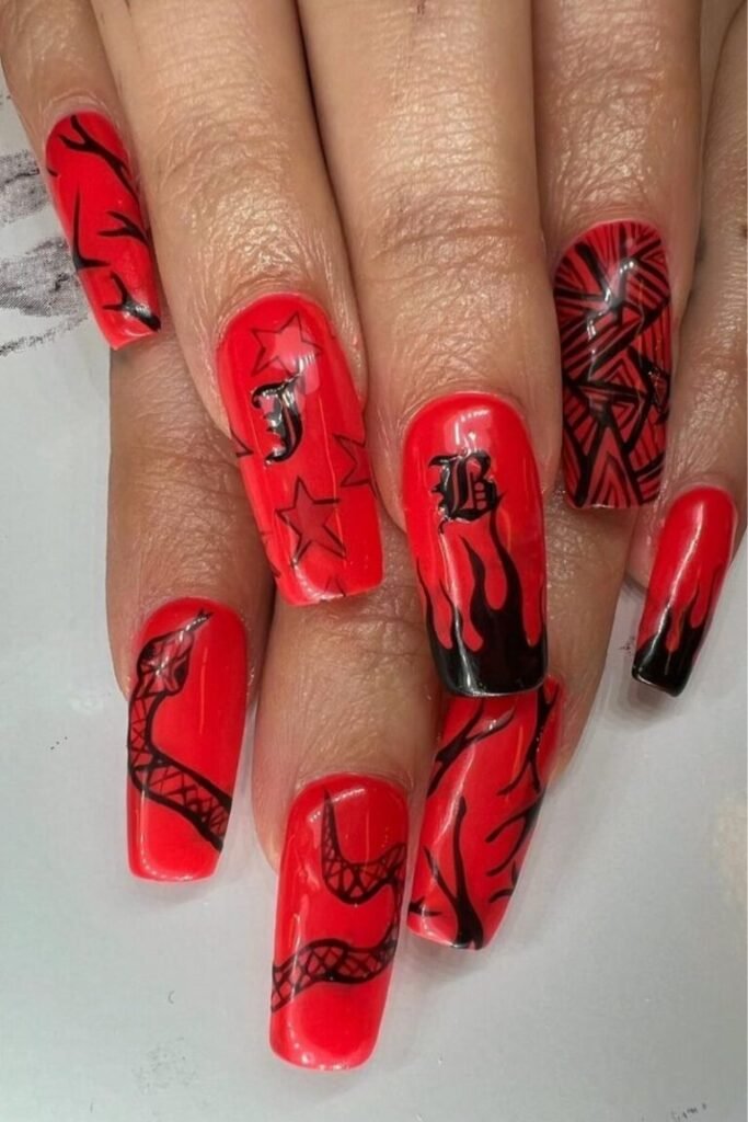 Gothic Flames and Star Nails