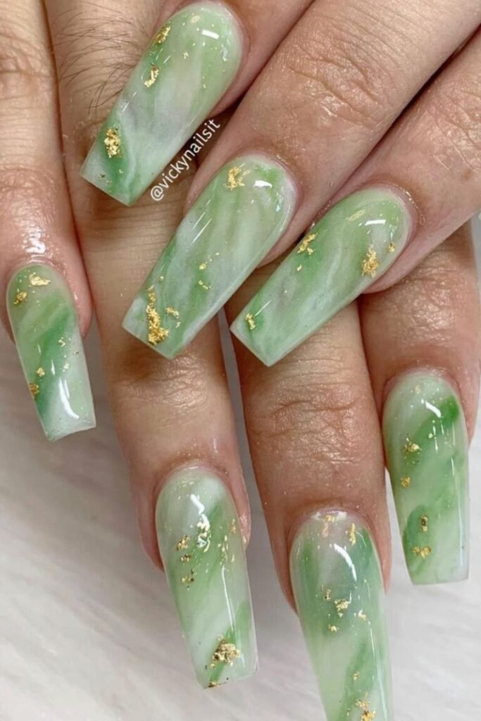 Green and Nude Combo Nails