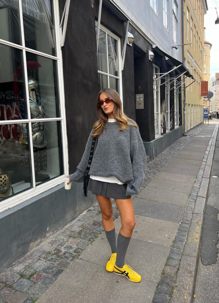 Grey Monochrome Yellow Shoes