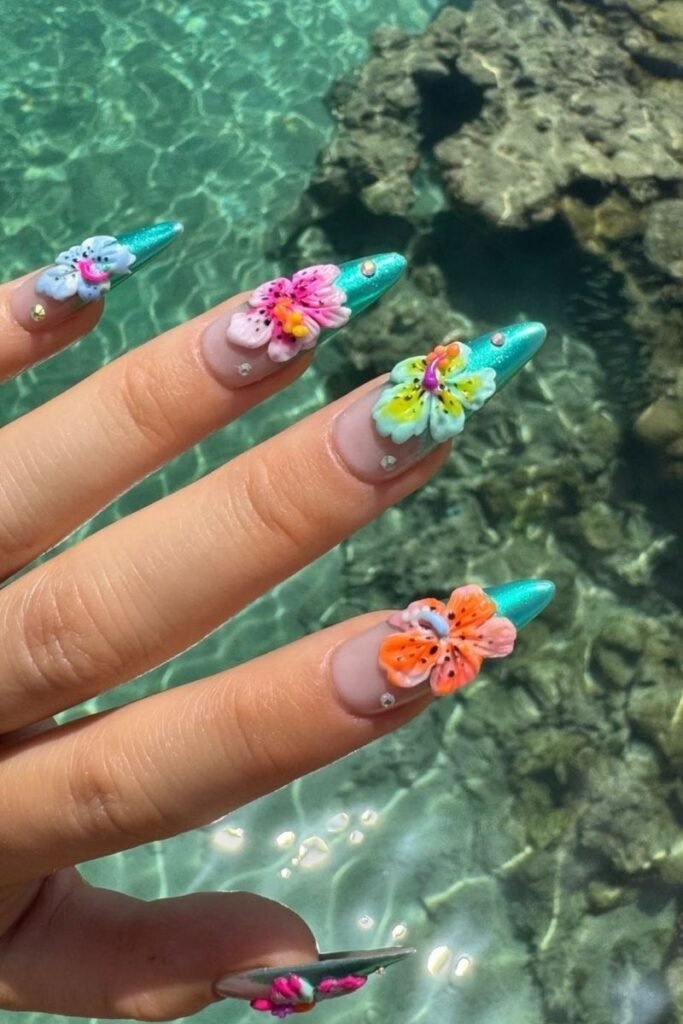 Hawaii Ocean Blossom Nails