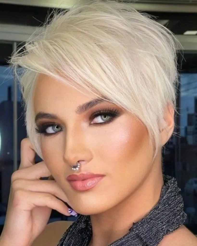 Icy Blonde Pixie Cut For Round Face