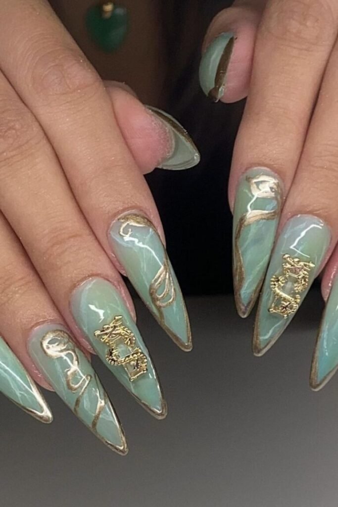 Jade Green Dragon Nail Tips