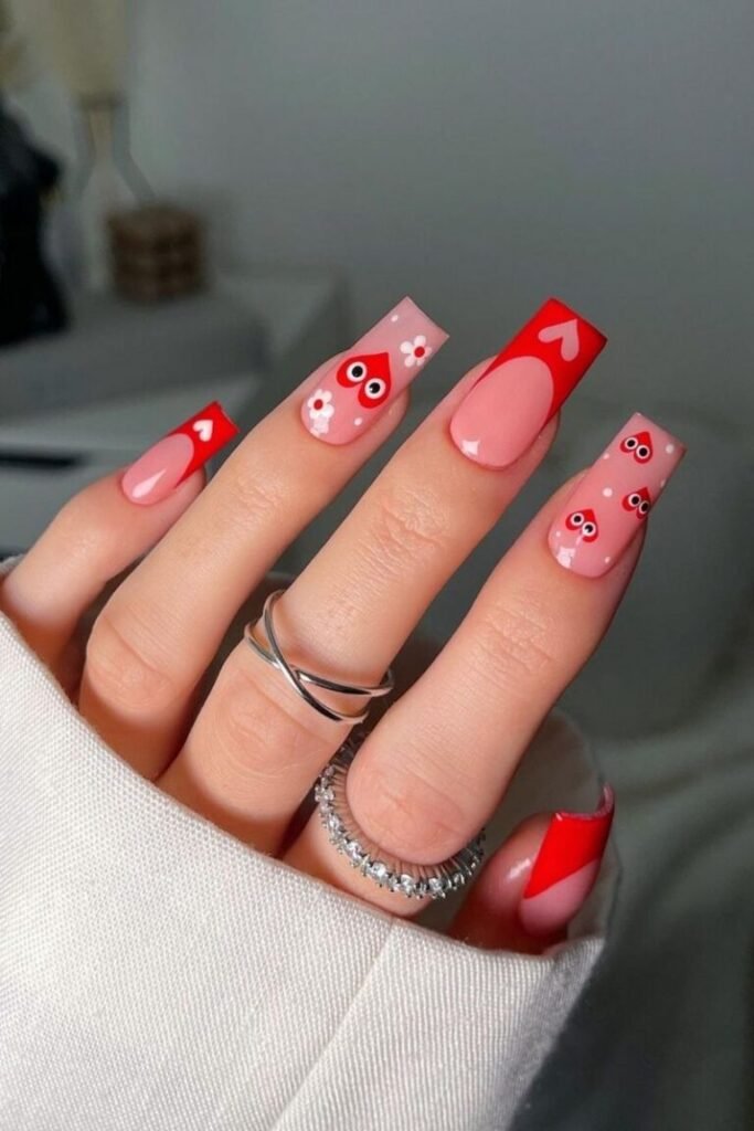 Kawaii Heart Red Nails