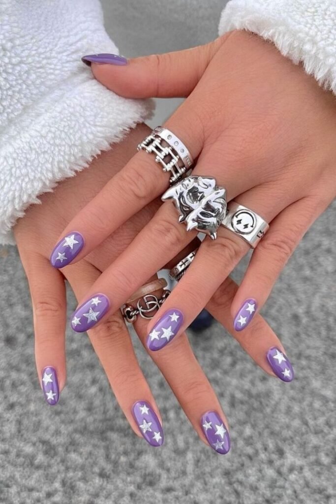Lavender Dream with Silver Star Nails