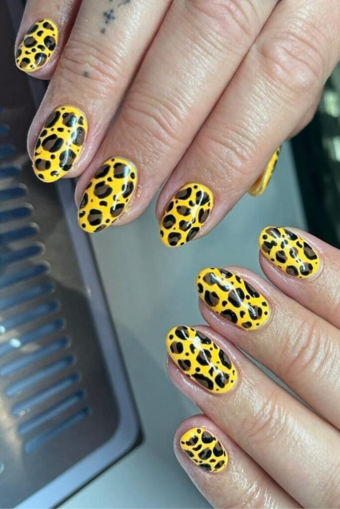 Leopard Print Yellow Nails