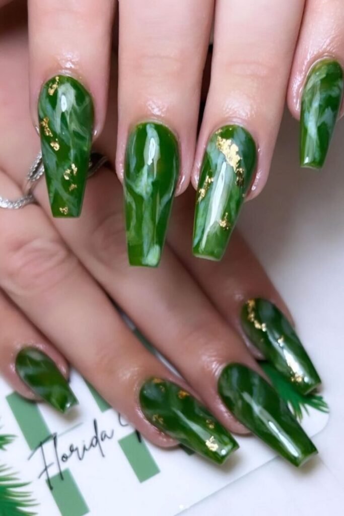 Long Emerald Glam Nails